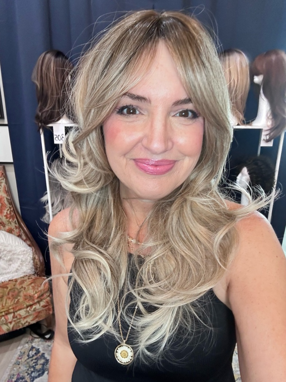 327 “The Saira" Rooted Blonde Curly Wig 24” Synthetic Full Wig